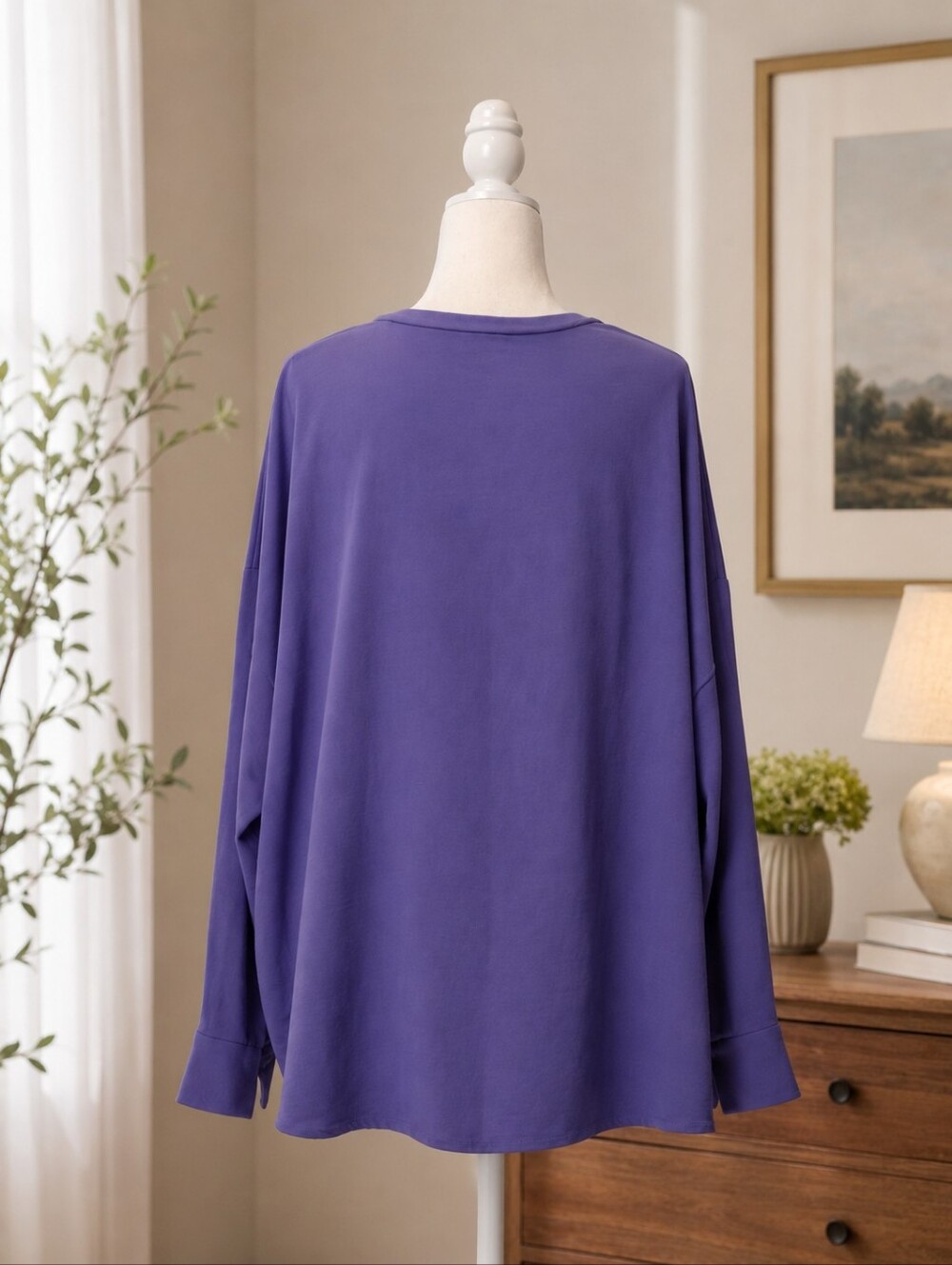 Alfani Women's 3X Purple V-Neck Long Sleeve Blouse Plus Size Flowy Tunic Top - Picture 2 of 8